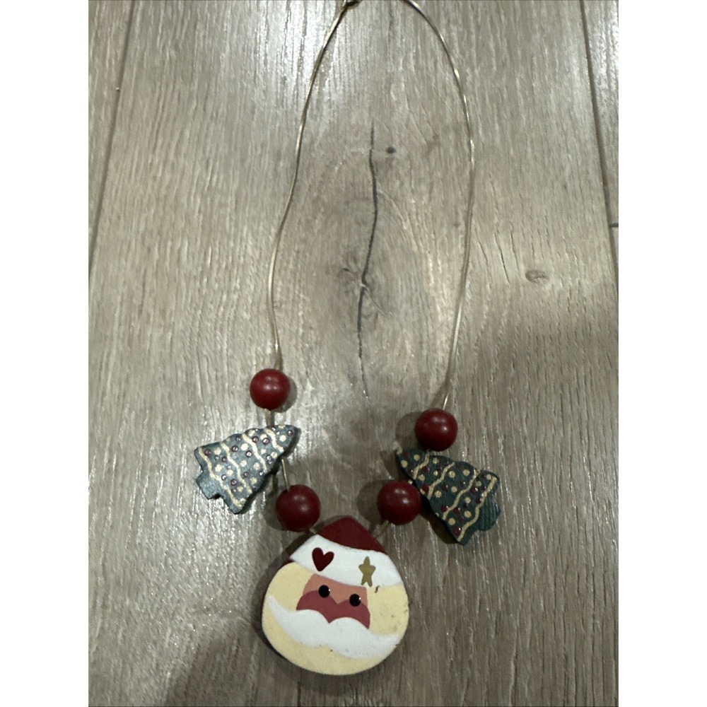 Vintage Gold Chain w Handpainted Wood Santa Christmas Tree and Red Balls - Picture 2 of 5